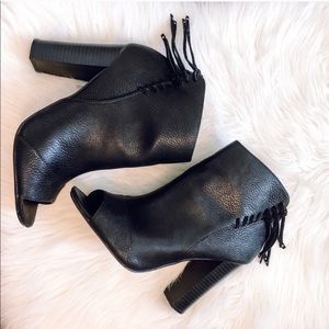 Express peep toe fringe booties